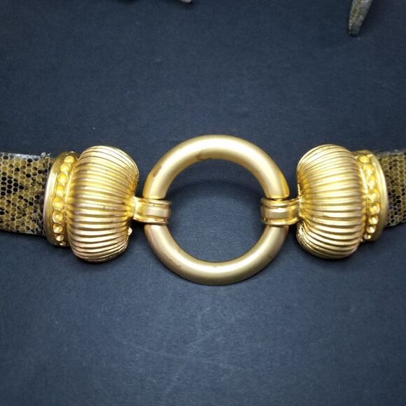 Vintage Worth Tan Leather Snakeskin Pattern Gold Tone Metal Crown Buckle Belt S main image 7